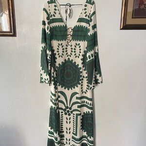 Chic Green Patterned Long Sleeve Dress